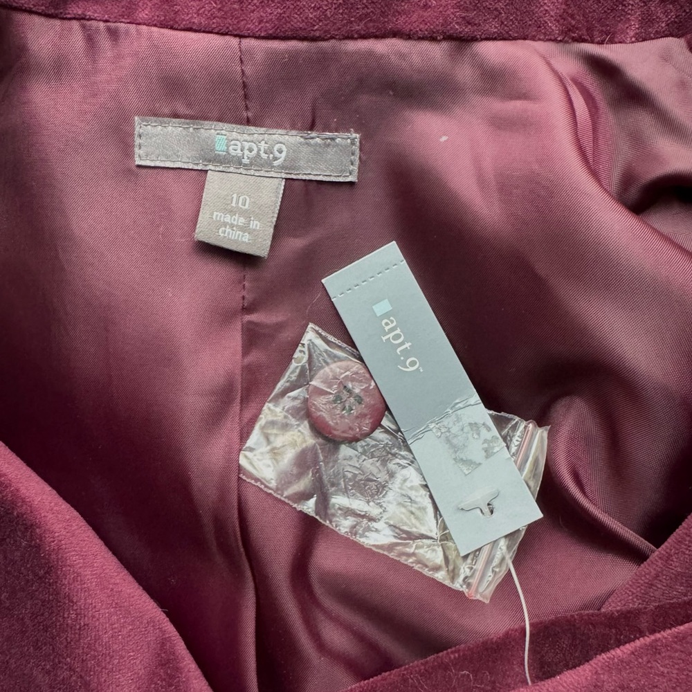 Apt. 9 Plum Velvet Blazer Jacket Size 10 Ruffle Trim NWT - Picture 4 of 5